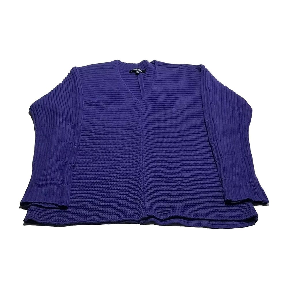 Ellen Tracy Womens Large Knit Sweater Purple V Neck Cotton Blend Boho Mom Travel
